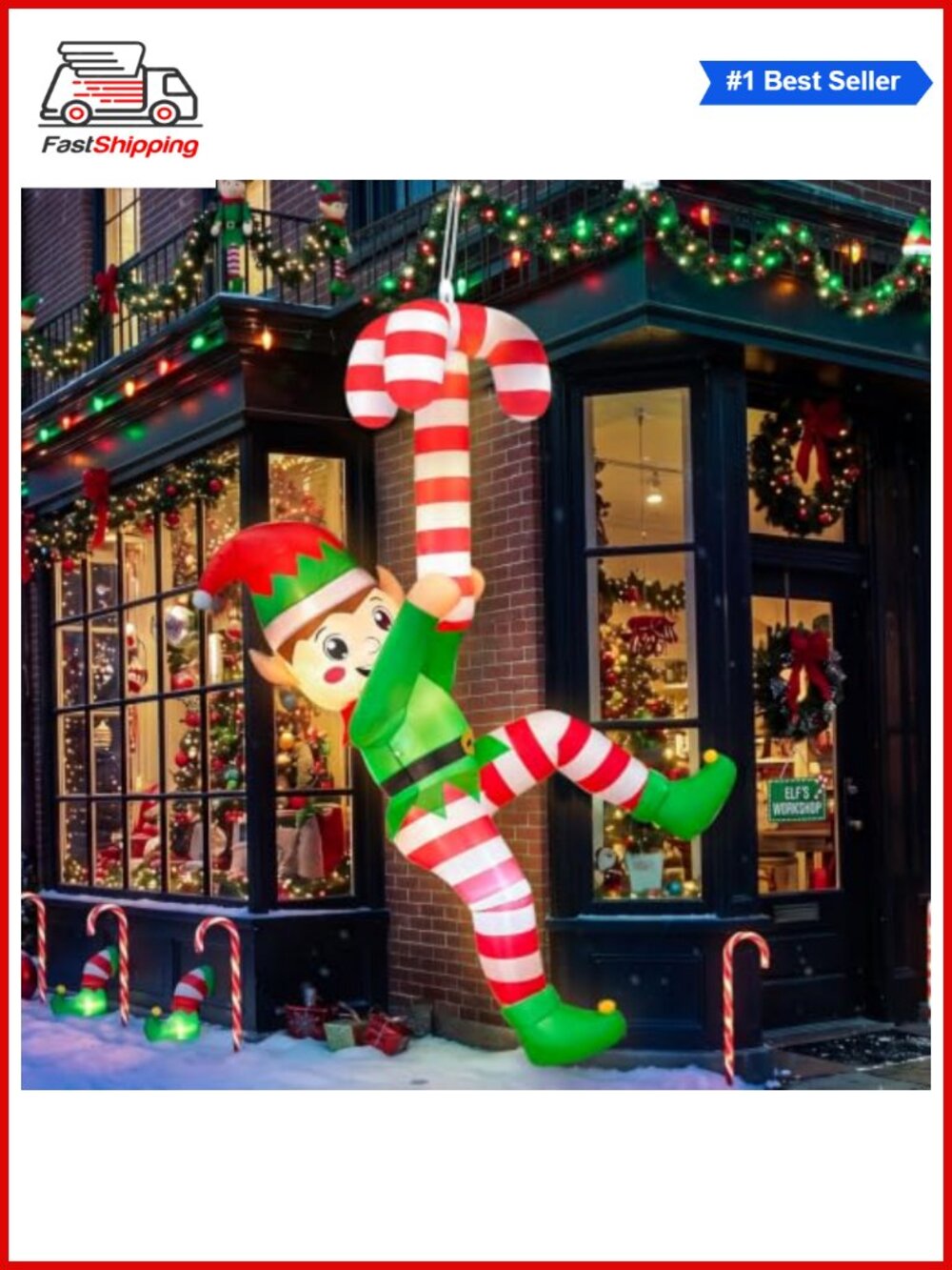 🎅 8FT LED Light Up Christmas Inflatable Jumping Elf Yard Decor